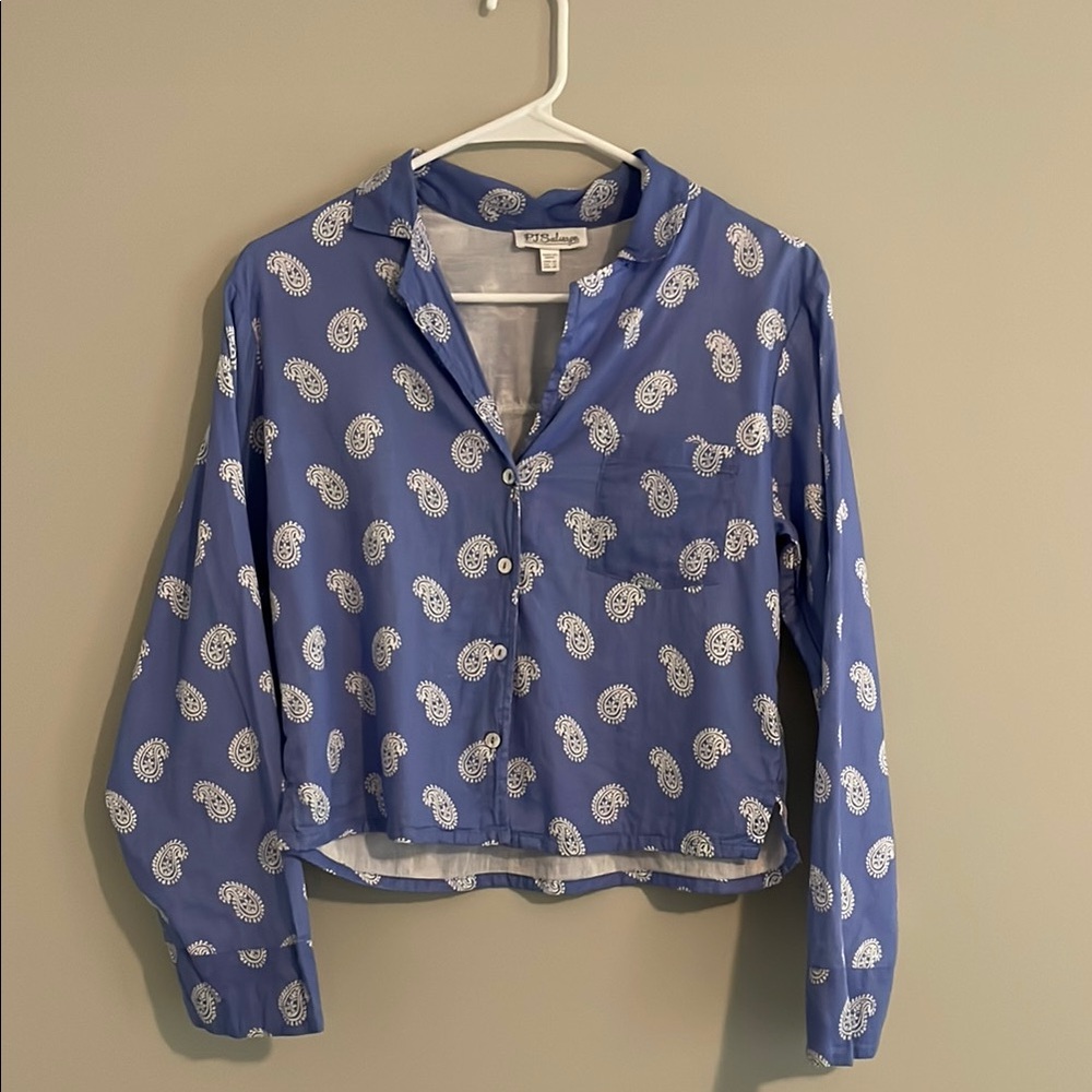 Blue Paisley Button-Up Pajama Set